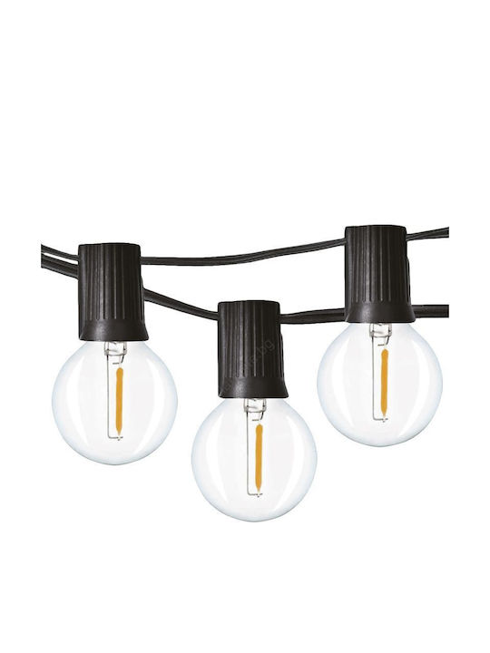 Външни LED Гирлянди За Осветление Сменяеми E12 Крушки Топло Бяло IP44 Свързваеми 10 Крушки 5m