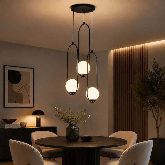 Lumină Suspendată 3 Globuri Negre Albe Homs Ro180-11113