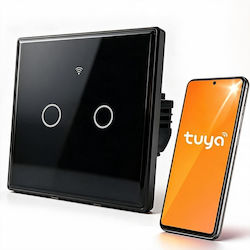 Qoltec Smart Touch Light Switch 2 Circuits Wi-fi Timer Tuya Smart Life Tempered Glass Black