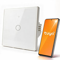 Qoltec Smart Touch Light Switch 1 Position Wi-fi Timer Tuya Smart Life Tempered Glass White
