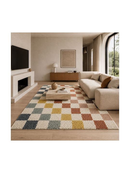 Saray Home Mosaic Living Room Rug Rectangular Shaggy Cream 120x160cm