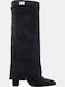 Wildleder Damenstiefel mit hohem Absatz Schwarze
