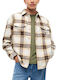 Μακρυμάνικo Τζιν Overshirt σε Oversized Γραμμή Καρό Εκρου- Καφε- Μπεζ