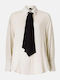 Long Sleeve Women's Shirt Beige Polka Dot