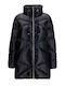 Woven Μακρύ Дамско Puffer Яке за Зима Черно