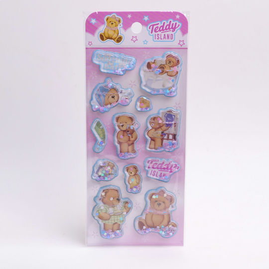 Teddy Island Series Oil-Ink Stickers Dark Blue Pink Hy-gy8003