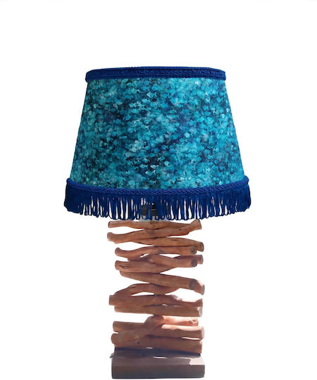 Mini Fish Driftwood Base Table Lamp for E27 Fitting with Blue Shade and Base