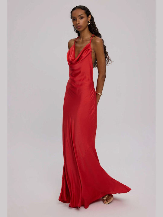 Effie Summer Maxi Evening Dress Slip Dress Satin Open Back Red