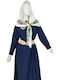 Traditional Kids Costume Kalymnos with Buckle with 2 Rows Necklace Deep Blue