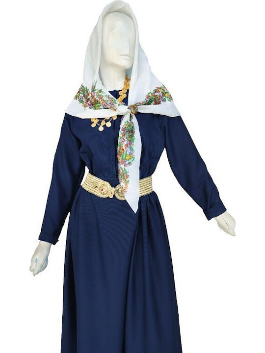 Traditional Kids Costume Kalymnos with Scarf with 3 Rows Necklace Deep Blue