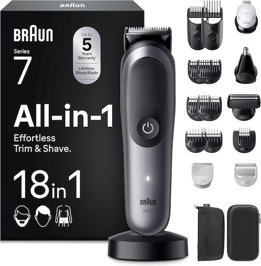 Braun In One Series 7 Σετ Επαναφορτιζόμενης Κουρευτικής Μηχανής Μαύρο AIO7585
