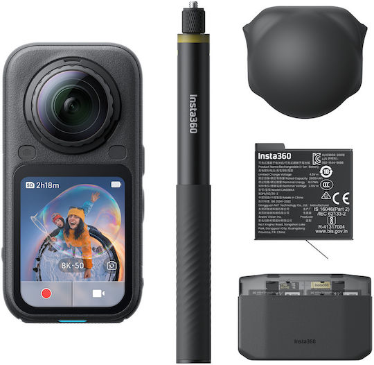 Insta360 X6 47GB Action Camera 8K Resolution 360° Underwater Essentials Bundle with 2.32" Touch Screen and Wi-Fi Black