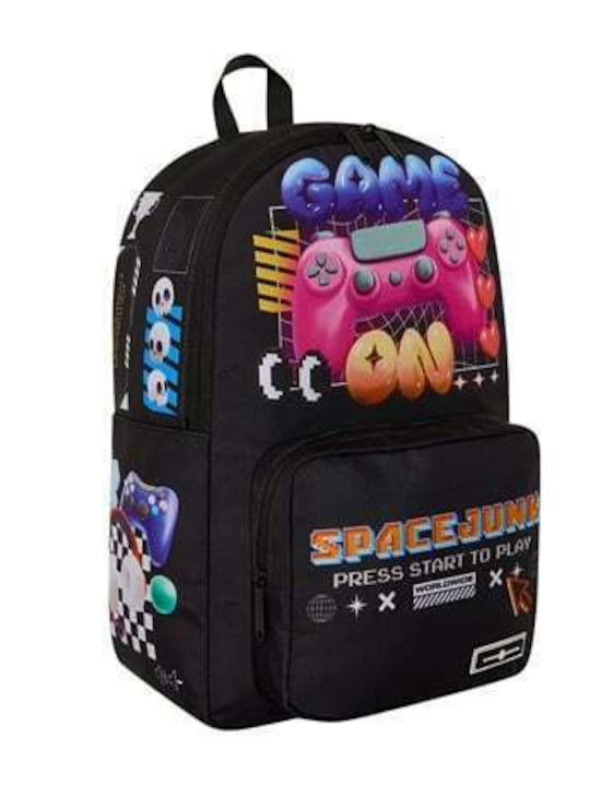 Space Junk School Backpack Junior High-High School With Water Bottle Holder Black 20 Litre 32 x 18 x 47cm