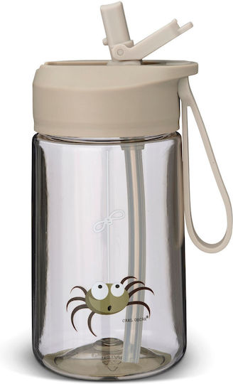 Carl Oscar Plastic Kids Water Bottle with Straw Non Spill Grey 400ml
