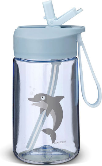 Carl Oscar Plastic Kids Water Bottle with Straw Non Spill Blue 400ml