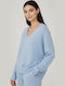 Damen Pullover Aus Wolle Mit V-Ausschnitt Hellblau