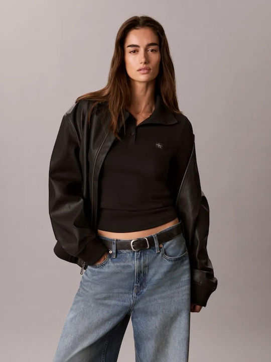 Women's Cotton Long Sleeve Black Blouse