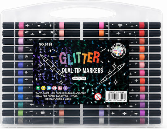 Markere Cu Vârf Dublu Cu Glitter Set 48 Culori