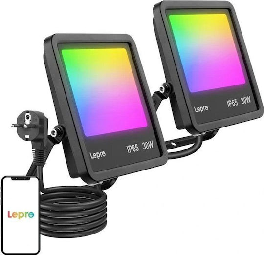 Lepro Водоустойчив LED Прожектор 30W RGB WiFi IP65