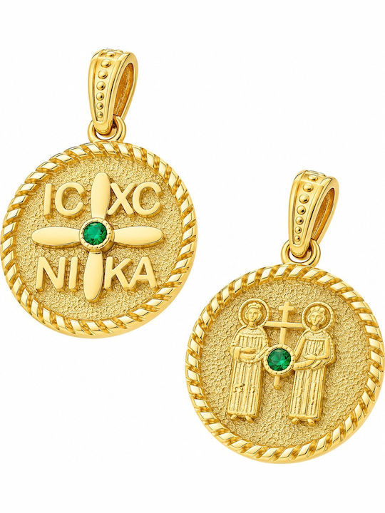 Senzio Belibasakis Charm Talisman Constantine with Stones in 9 K Gold with Green Zircon