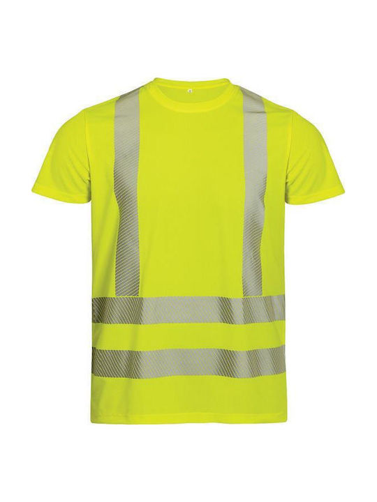 K Prime Work T-Shirt Phosphorescent 100% Polyester With Reflective Tapes Yellow Fluo