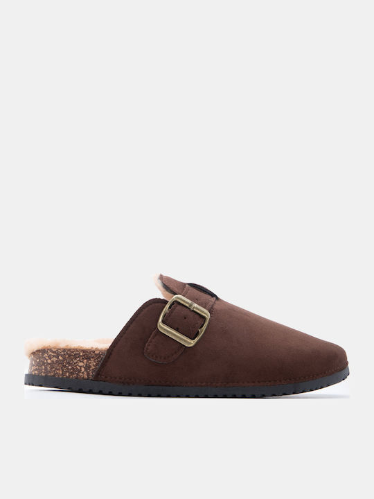 Luigi Flat Suede Mules In Brown Colour