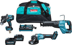 Makita DK0159G301 Комплект ъглошлайф, бормашина и саблен трион Безчетков 40V с 2 батерии 4Ah и калъф
