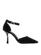 Suede Heels with Stiletto Heel & Strap Black