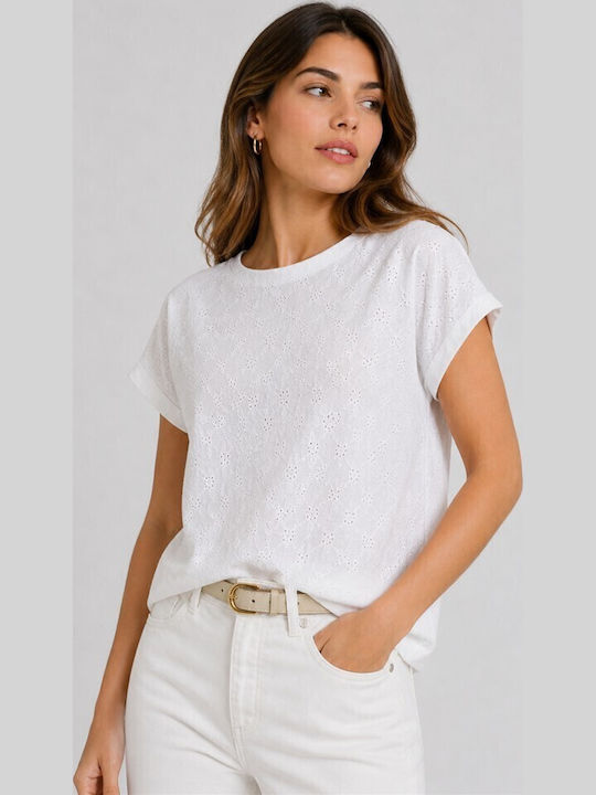 Fransa Women's Short Sleeve White Blouse