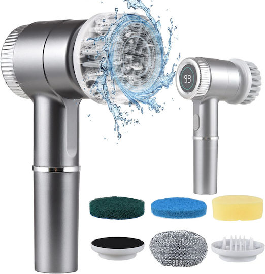 Electric Cleaning Brush Various Surfaces Zola 5 Heads Included Lcd Display Usb Charging Plastic Waterproof Gray