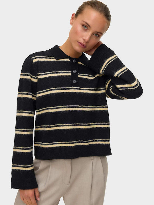 Aware Γυναικεία Polo Μπλούζα Μακρυμάνικη Ριγέ Black