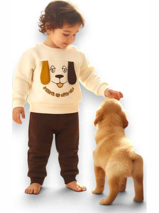 Kinder Sweatpants Set Ecru Kaffee