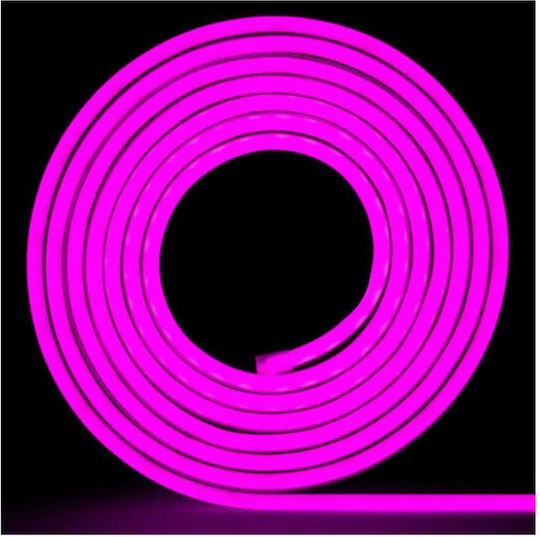 Rixme Αδιάβροχη Ταινία LED 12V Ροζ Φως 5m Neon Flex με Τροφοδοτικό