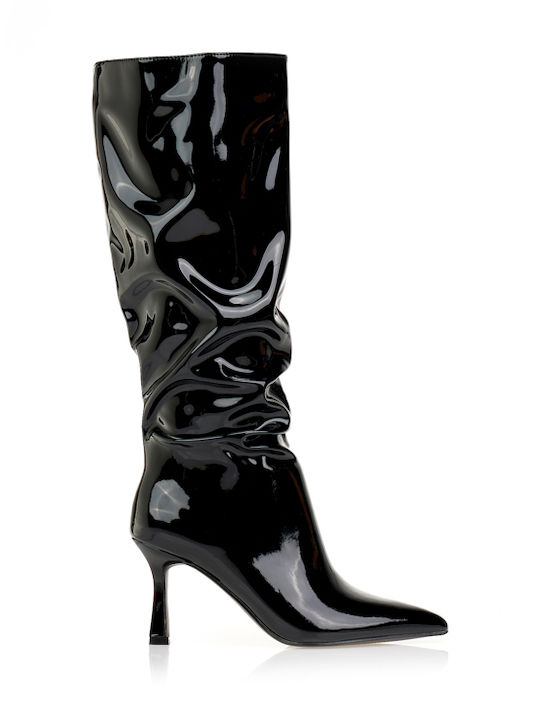 Damenstiefel aus Lackleder mit Hohem Absatz Schwarz