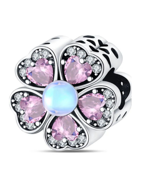 Flower Charm in Pink Gold Plated Silver with Pink Zircon Flower Charm in Pink Gold Plated Silver with Pink Zircon