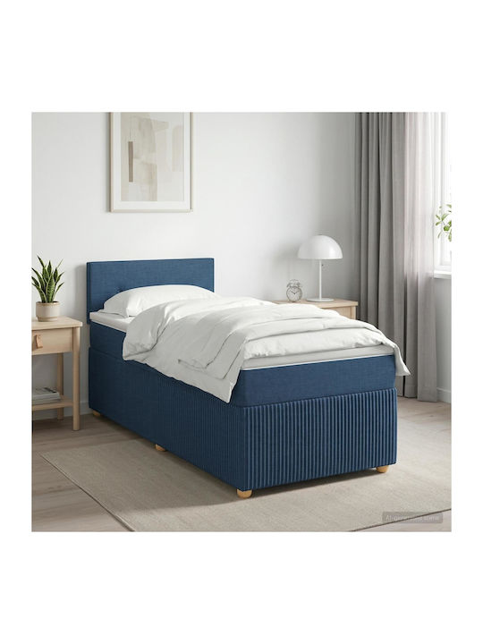 Single Upholstered Bed with Fabric Blue with Sl...