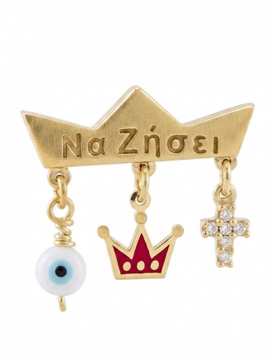 Kinder Sicherheitsnadel-Anhänger aus 9K Gold mit Kreuz