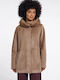Women's Toffee Coat with Hood & Fur Details
