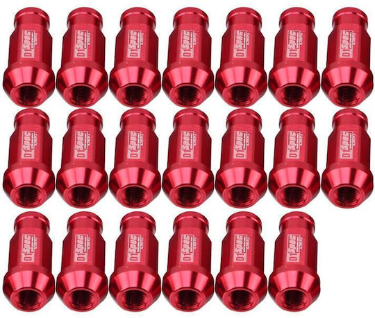 D1spec 20 Pieces Wheel Nut Set M12 X 1.5 Racing Red