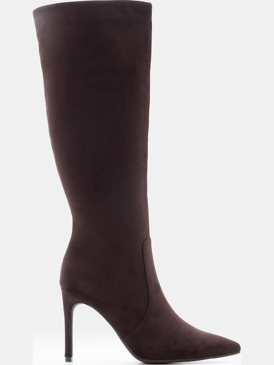 Luigi Suede Women's Boots with High Heel Brown