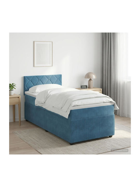 Single Upholstered Bed with Velvet Dark Blue wi...