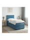 Single Bed Upholstered with Velvet Dark Blue with Slats & Mattress 100x200cm