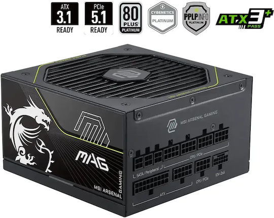 MSI MAG A1000PLS PCIE5 1000W Μαύρο Τροφοδοτικό Υπολογιστή Full Modular 80 Plus Platinum