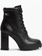 Leather Women's Ankle Boots with High Heel Black