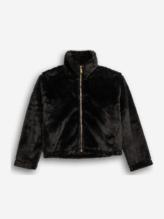Kinder-Strickjacke Pelzige Schwarz