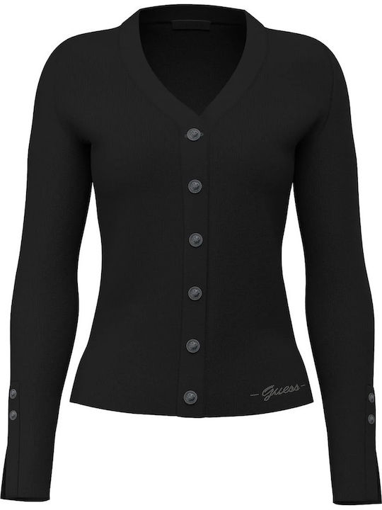 Long Women's Knitted Cardigan with Buttons Black