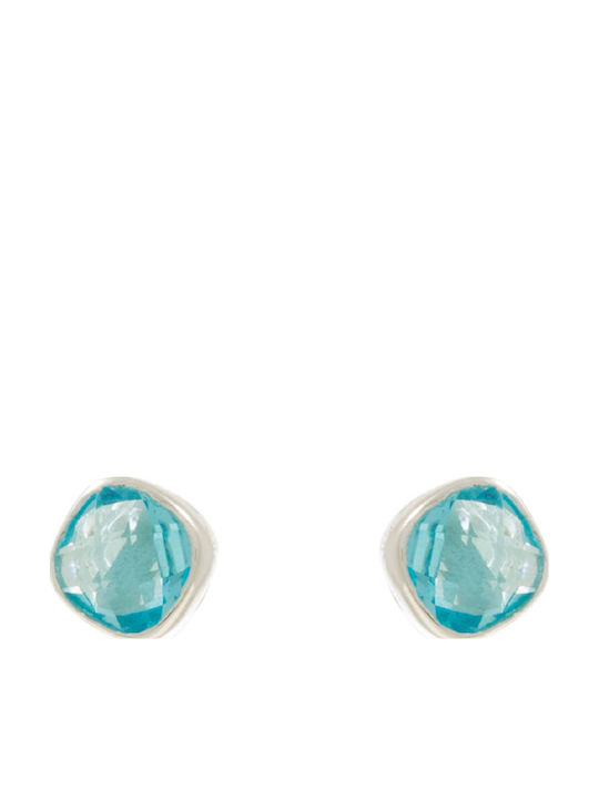 Bizoutaki Gold Plated Silver Stud Earrings with Light Blue Stones
