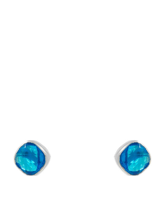Bizoutaki Silver Gold Plated Stud Earrings with Blue Stones