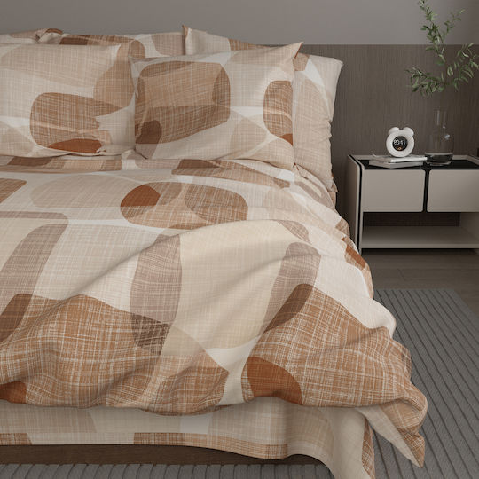Charalambidis Textiles Votsalo Bed Sheet King Size with Rubber Hugger 180x200+30cm Votsalo (Terracotta)