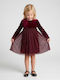 Girls Dress Long Sleeve Velvet Burgundy